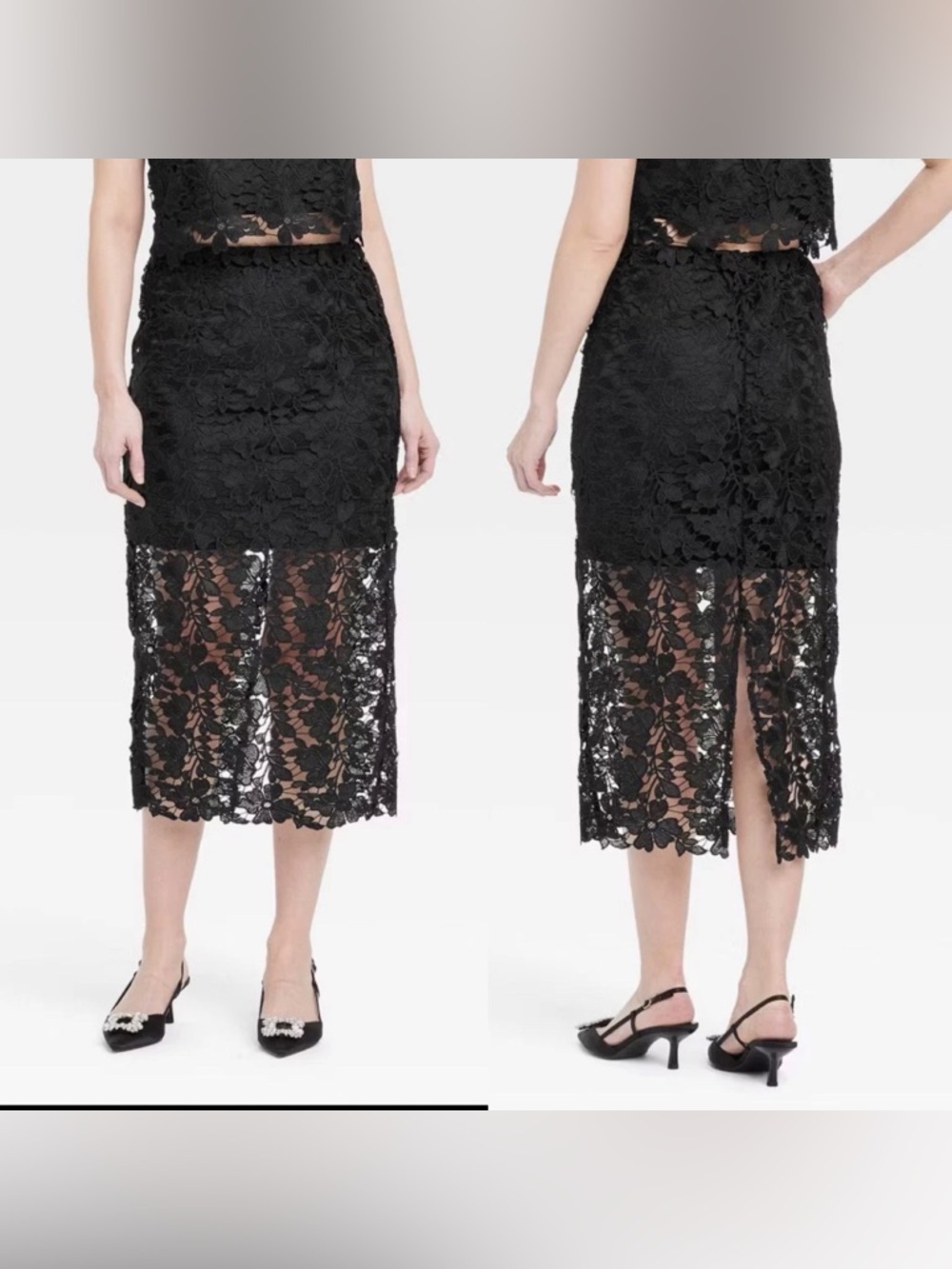 A New Day Women's Lace Midi A-Line Skirt - Black size Large NEW